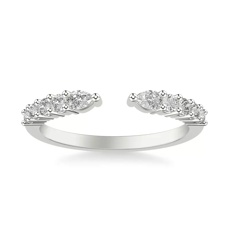 18K White Gold Blythe Pear And Round Diamond Open Band