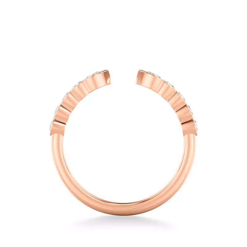 14K Rose Gold Clover Pear And Round  Bezel Open Band