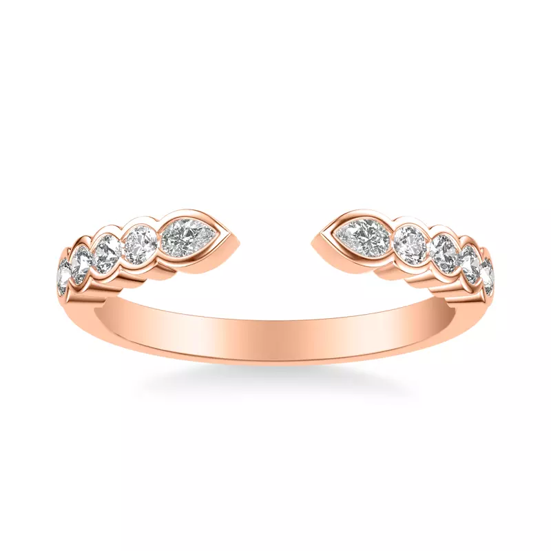 14K Rose Gold Clover Pear And Round  Bezel Open Band