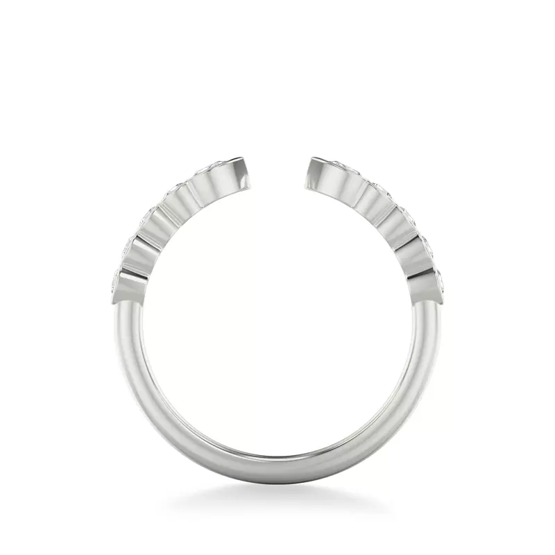 14K White Gold Clover Pear And Round  Bezel Open Band