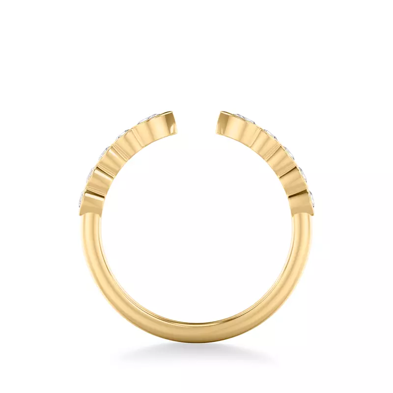 14K Yellow Gold Clover Pear And Round  Bezel Open Band