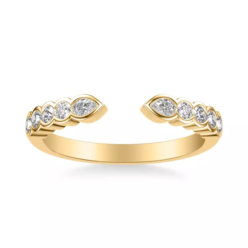 14K Yellow Gold Clover Pear And Round  Bezel Open Band