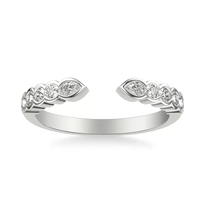 18K White Gold Clover Pear And Round  Bezel Open Band