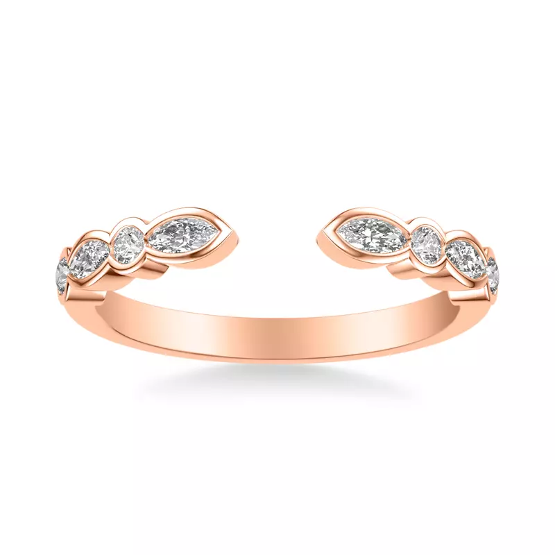 14K Rose Gold Bellamy Marquise And Round  Bezel Open Band