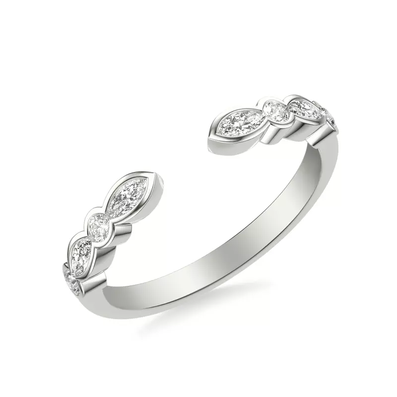 14K White Gold Bellamy Marquise And Round  Bezel Open Band