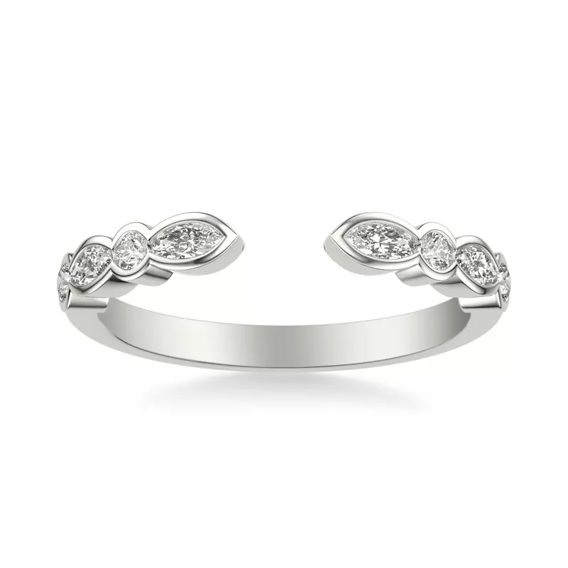 14K White Gold Bellamy Marquise And Round  Bezel Open Band