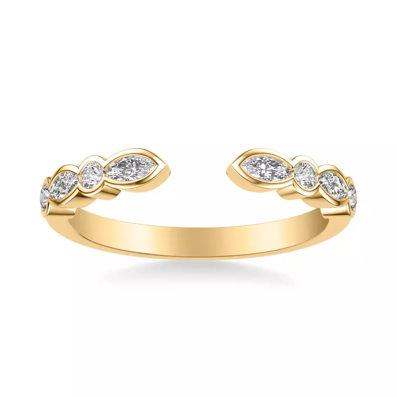 14K Yellow Gold Bellamy Marquise And Round  Bezel Open Band