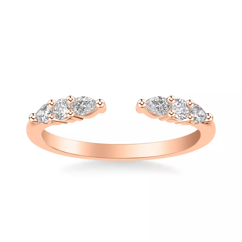 14K Rose Gold Zora Alternating Pear & Round Diamond Open Band