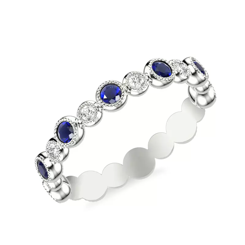 14K White Gold Diamond And Sapphire Bubble Eternity Band