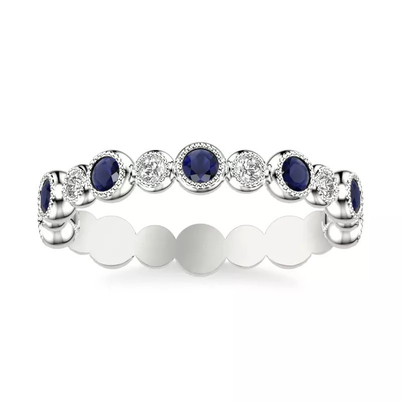 14K White Gold Diamond And Sapphire Bubble Eternity Band