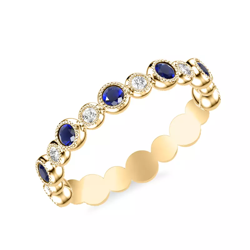 14K Yellow Gold Diamond And Sapphire Bubble Eternity Band