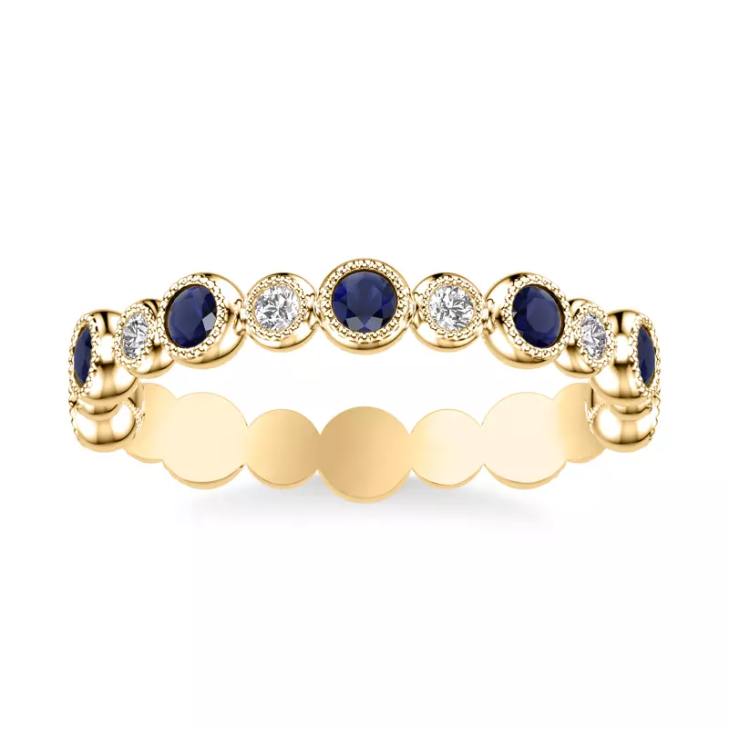 14K Yellow Gold Diamond And Sapphire Bubble Eternity Band