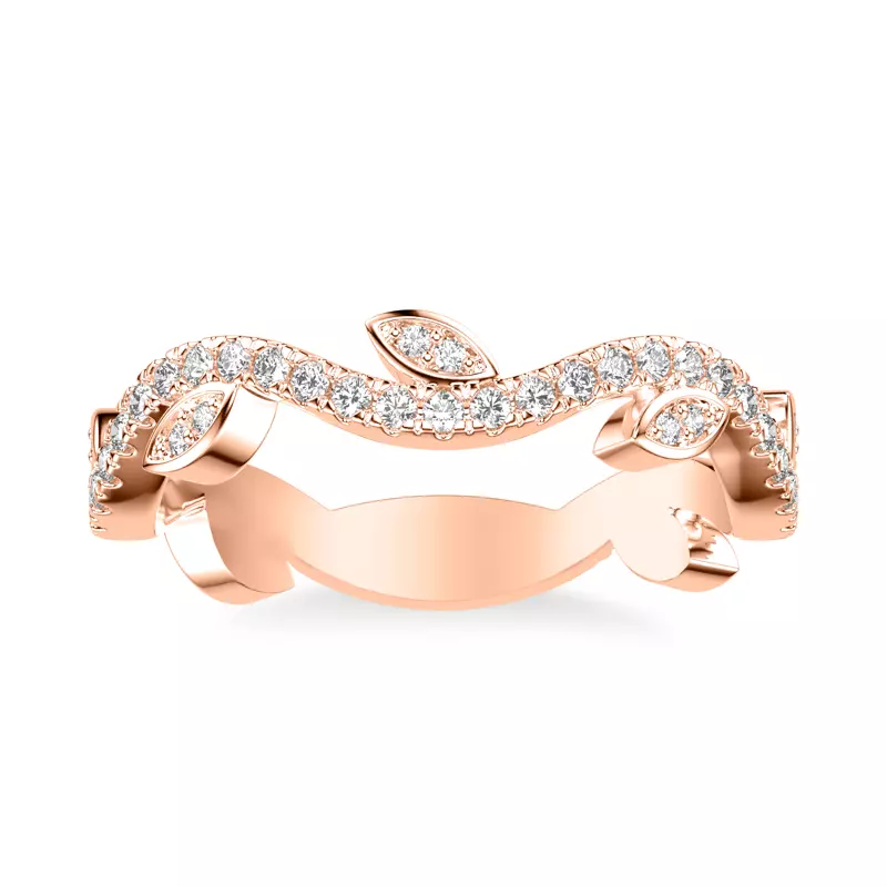 14K Rose Gold Wavy Floral Vine Diamond  Band