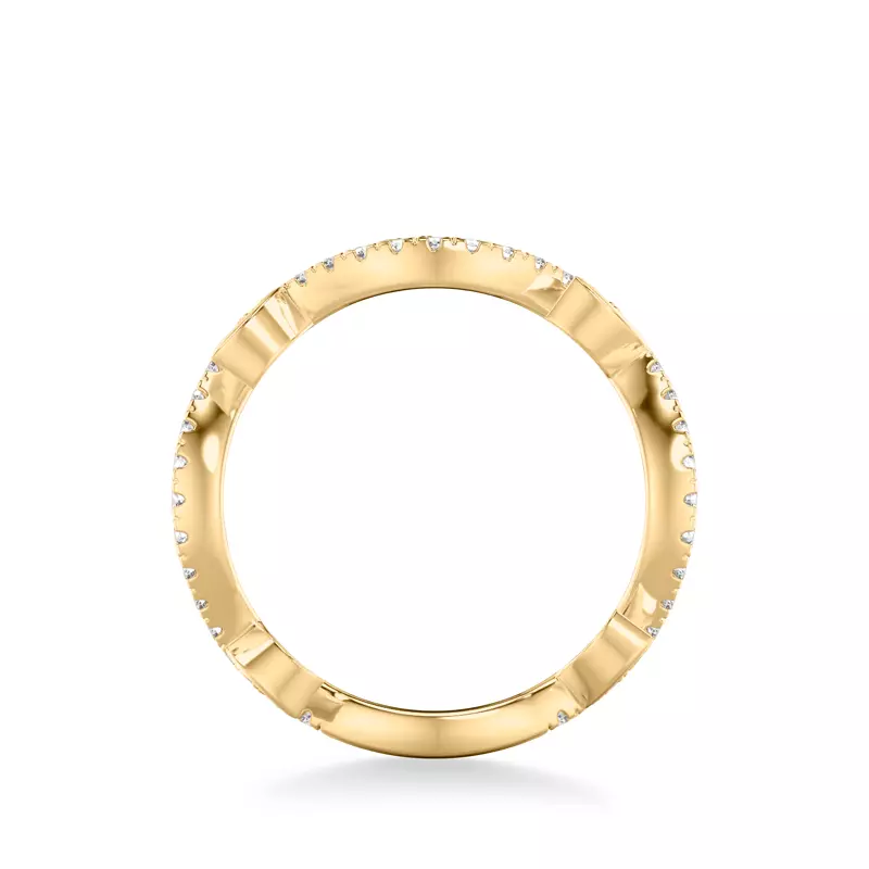 14K Yellow Gold Wavy Floral Vine Diamond  Band
