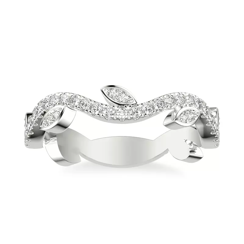 18K White Gold Wavy Floral Vine Diamond  Band