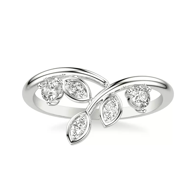 14K White Gold Floral Petal Curved Band