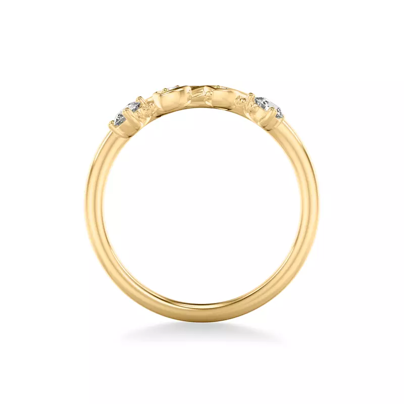 14K Yellow Gold Floral Petal Curved Band