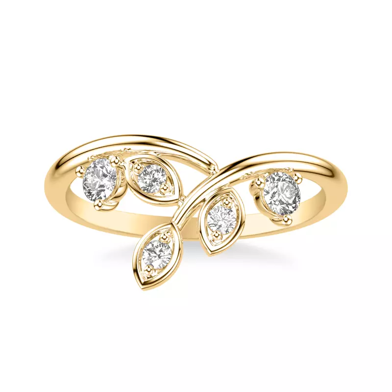 14K Yellow Gold Floral Petal Curved Band