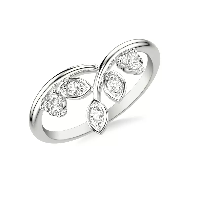 18K White Gold Floral Petal Curved Band