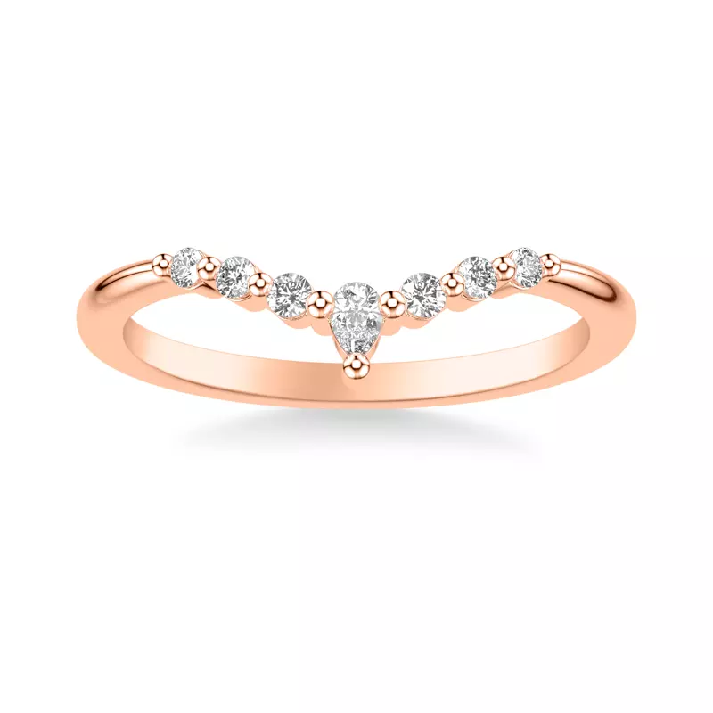 14K Rose Gold Chevron Pear Crown Diamond Band