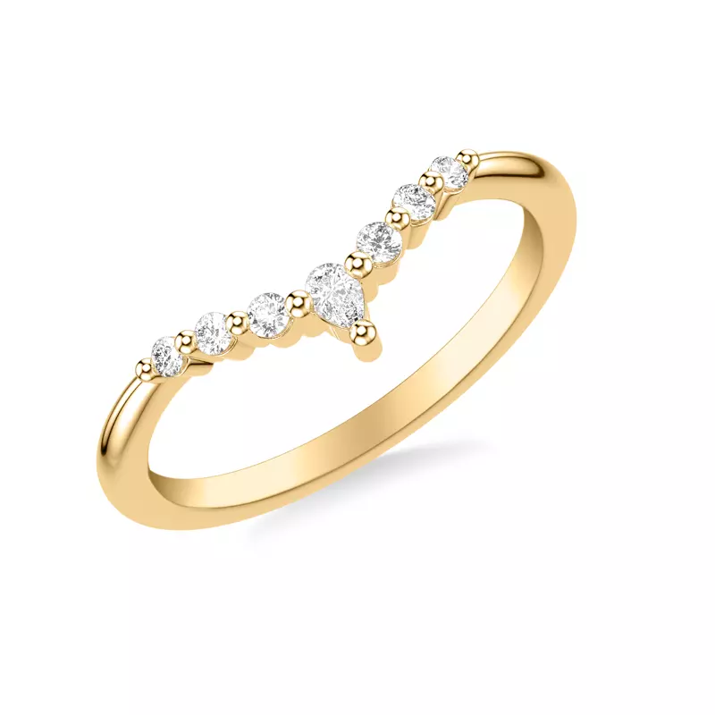 14K Yellow Gold Chevron Pear Crown Diamond Band