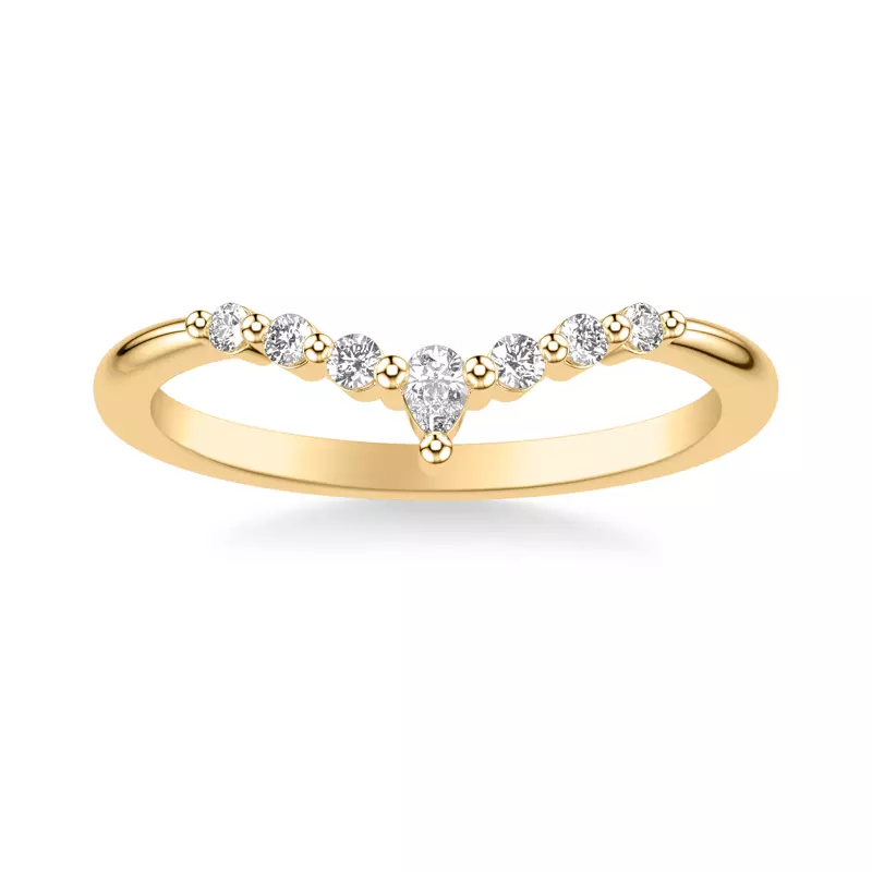14K Yellow Gold Chevron Pear Crown Diamond Band
