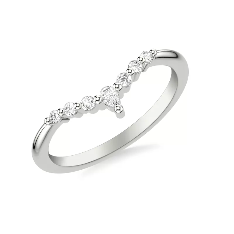 18K White Gold Chevron Pear Crown Diamond Band