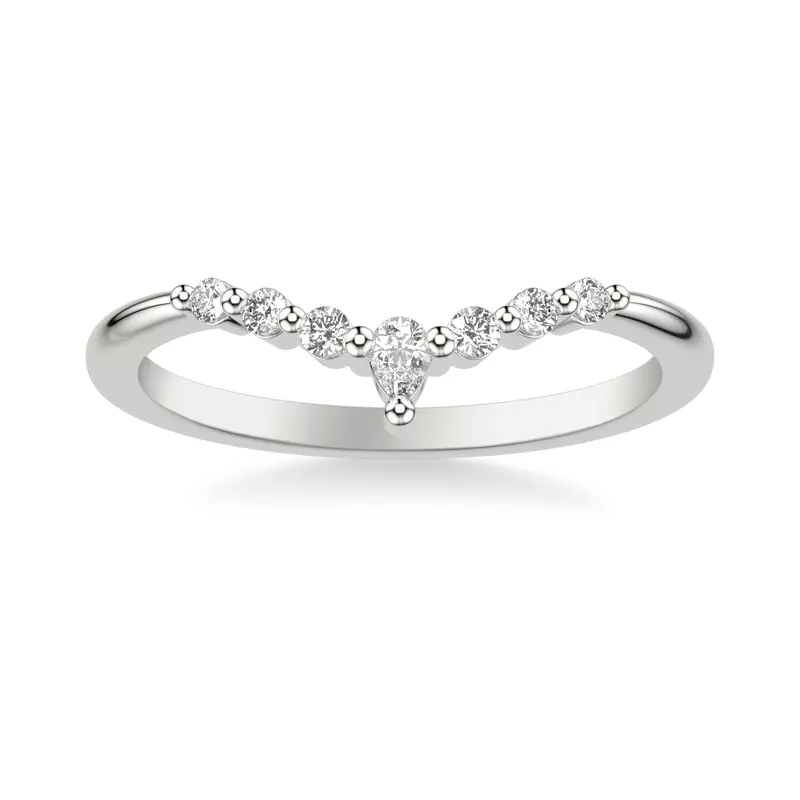 18K White Gold Chevron Pear Crown Diamond Band