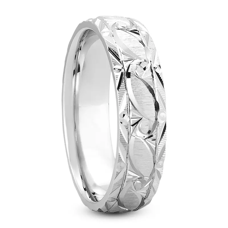 14K White Gold Acer Engraved Band (7mm)