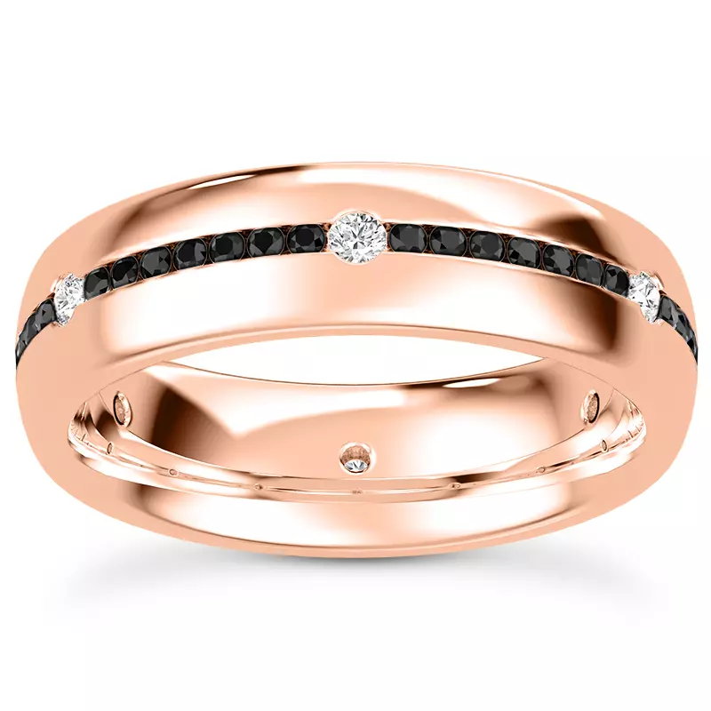 14K Rose Gold Black-White Contrast Eternity Band (6mm)