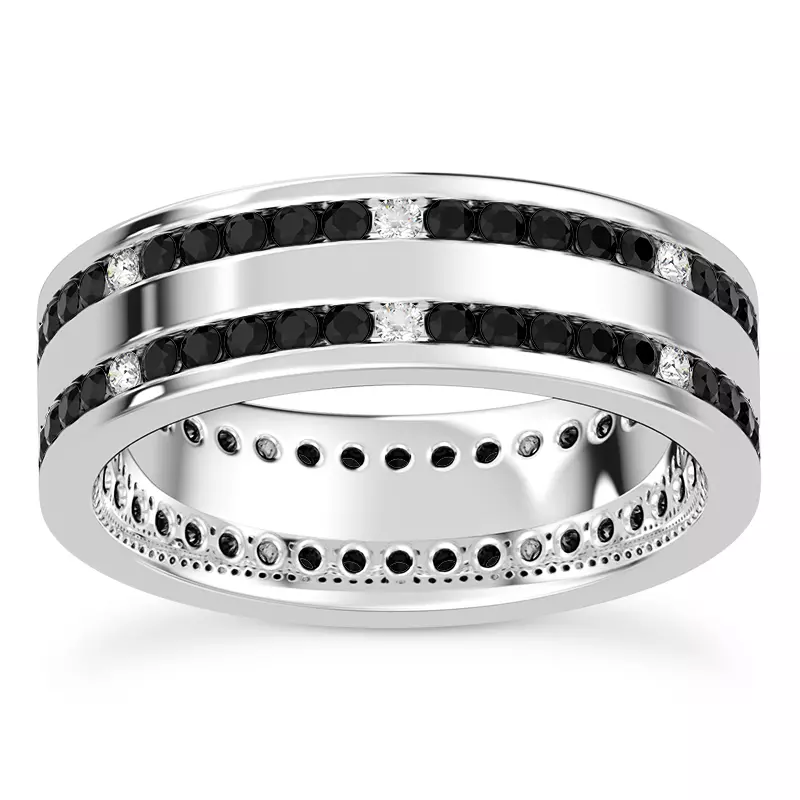 14K White Gold Black-White Double Row Eternity Band (7mm)