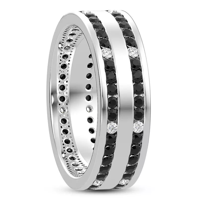 14K White Gold Black-White Double Row Eternity Band (7mm)
