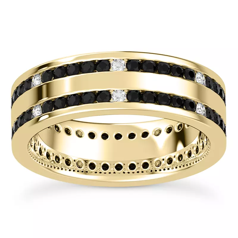 18K Yellow Gold Black-White Double Row Eternity Band (7mm)