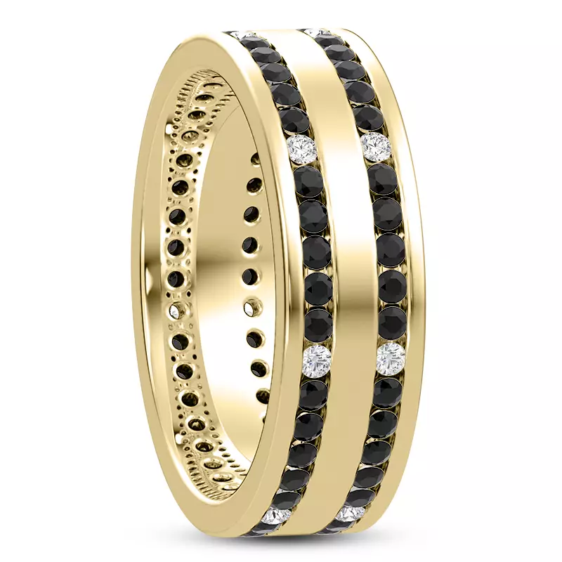 18K Yellow Gold Black-White Double Row Eternity Band (7mm)