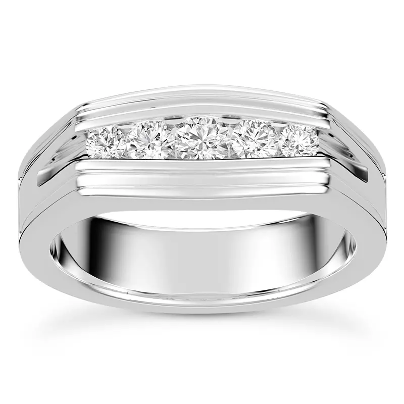 14K White Gold Graduating Round Channel-Set Diamond Band (5.2mm)