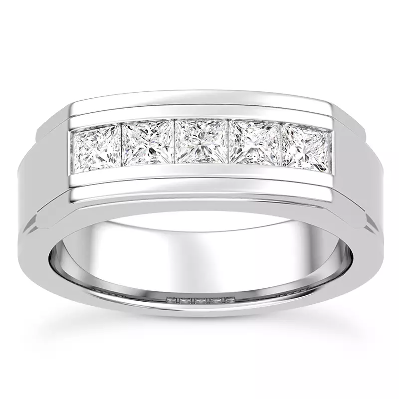 Platinum Five-Stone Princess-Cut Channel-Set Band (5mm)