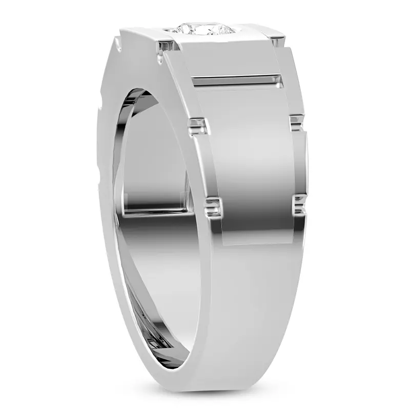 14K White Gold Flush-Set Solitaire Lab Diamond Grooved Band (5mm)