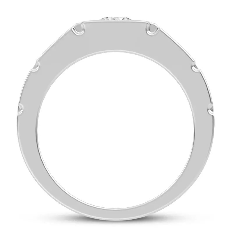 14K White Gold Flush-Set Solitaire Lab Diamond Grooved Band (5mm)