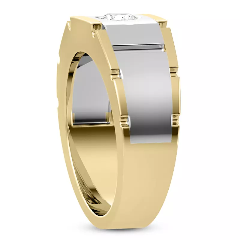 14K Yellow Gold Flush-Set Solitaire Lab Diamond Grooved Band (5mm)