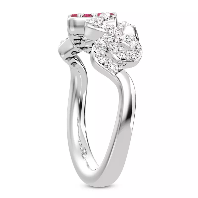 14K White Gold Diamond and Ruby Love Ring