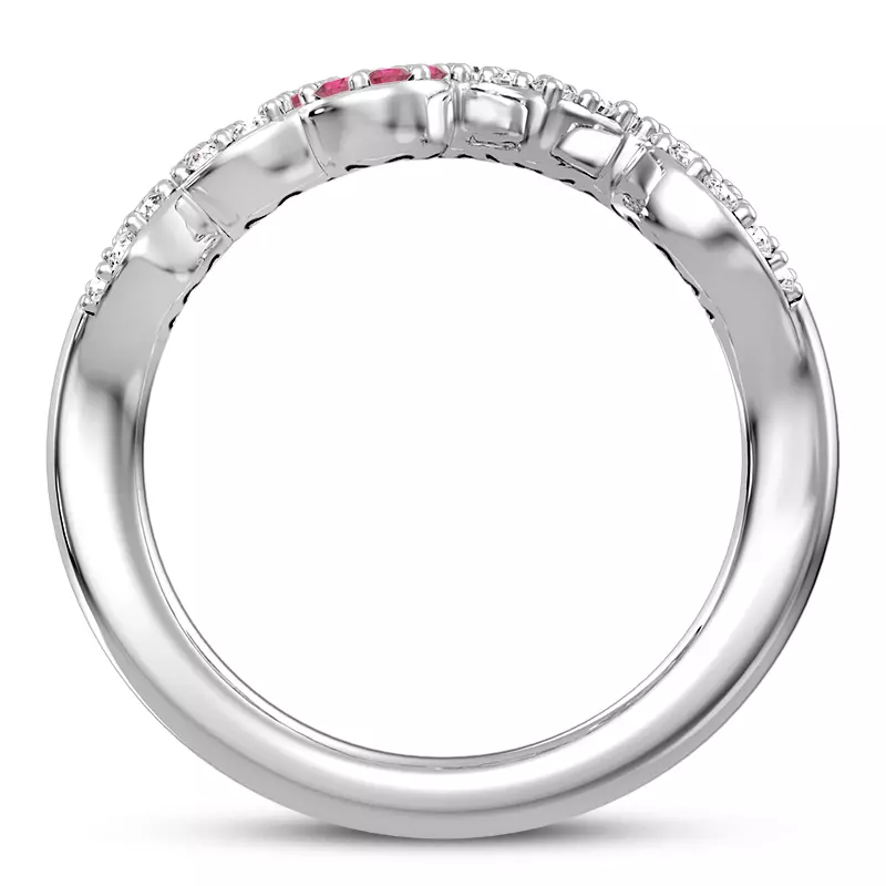 14K White Gold Diamond and Ruby Love Ring