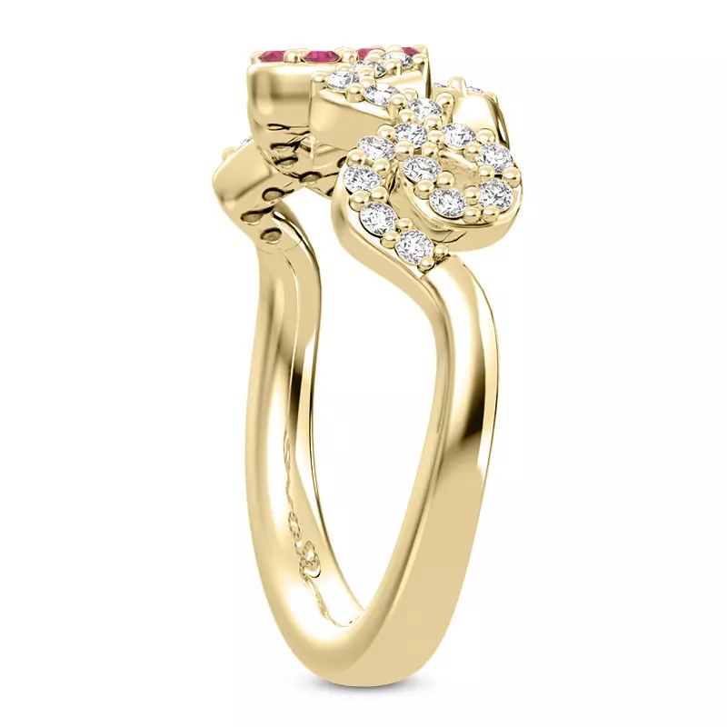 14K Yellow Gold Diamond and Ruby Love Ring