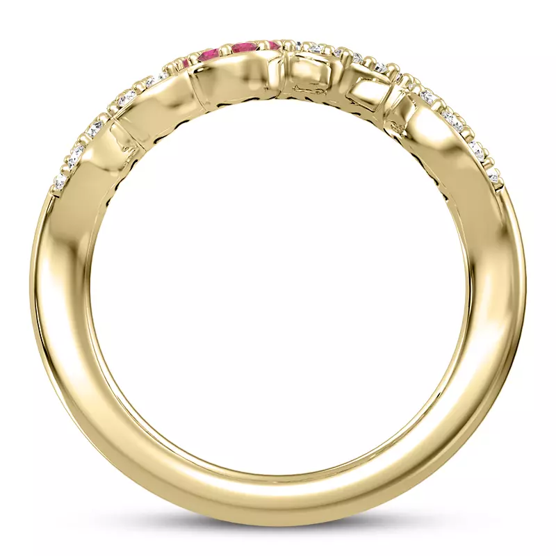 14K Yellow Gold Diamond and Ruby Love Ring