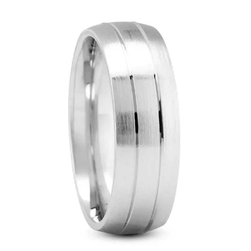 18K White Gold Fanny Grooved Band With Satin Finish (7mm)