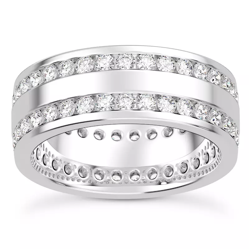 18K White Gold Double Row Lab Diamond Eternity Band (7mm)