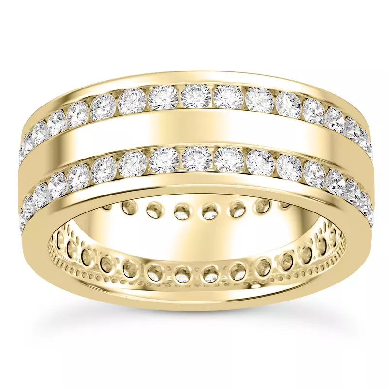 18K Yellow Gold Double Row Diamond Eternity Band (7mm)