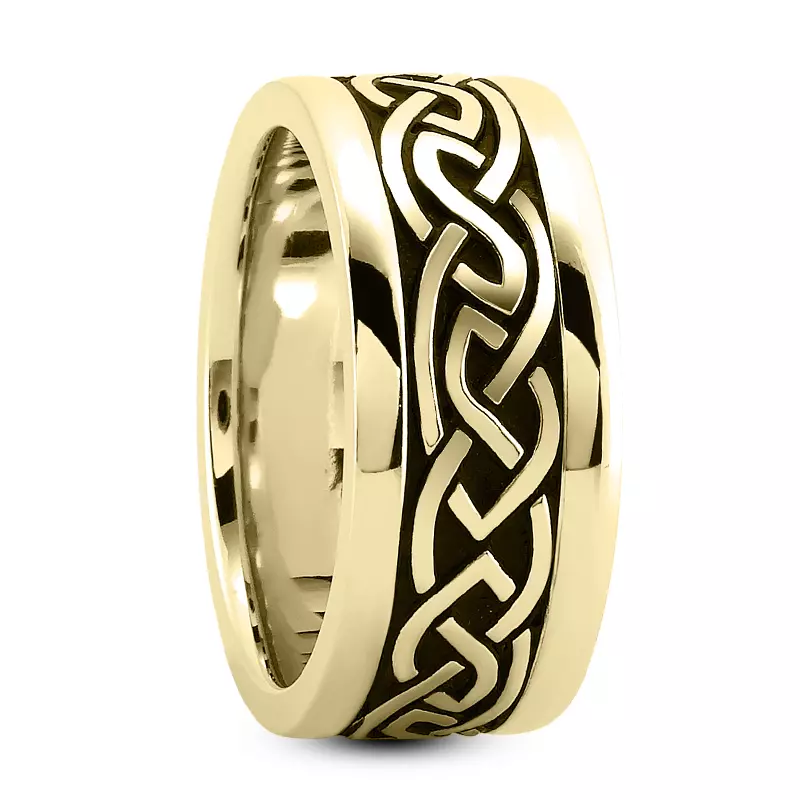 18K Yellow Gold Celtic Woven Knot With Black Patina Band (7mm)