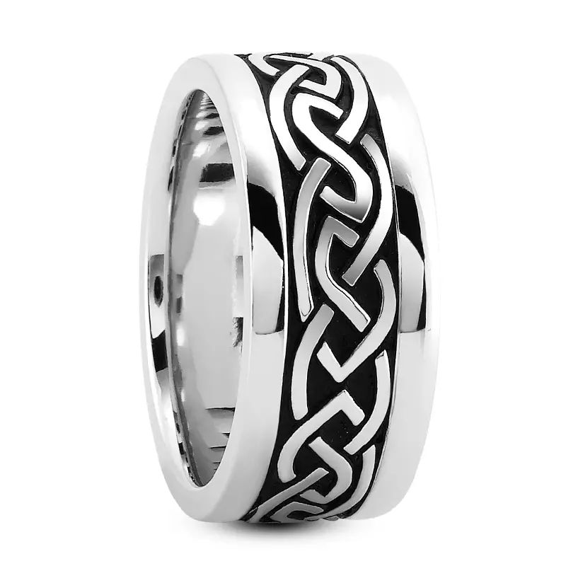 Platinum Celtic Woven Knot With Black Patina Band (7mm)
