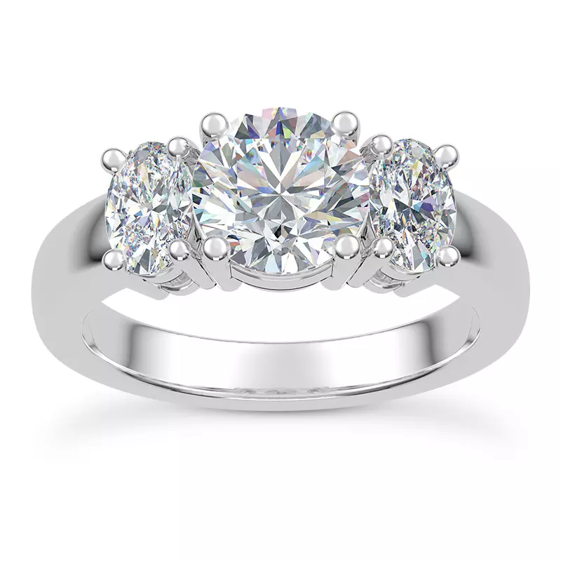 14K White Gold Roxie Oval Side Stone Three-Stone Engagement Ring
