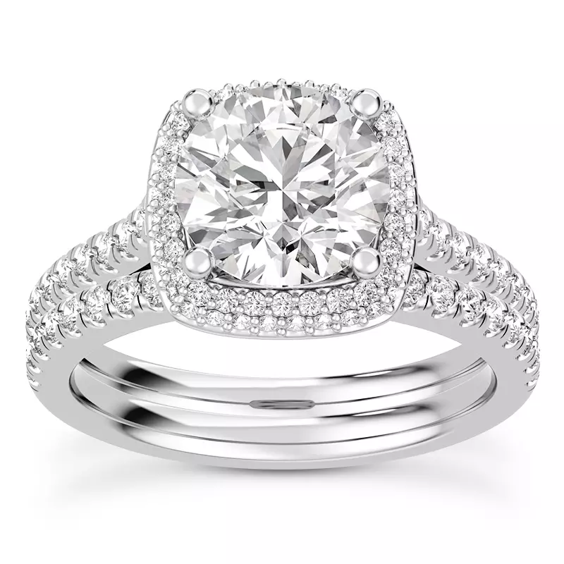 14K White Gold Isolde Double-Beveled Halo Engagement Ring